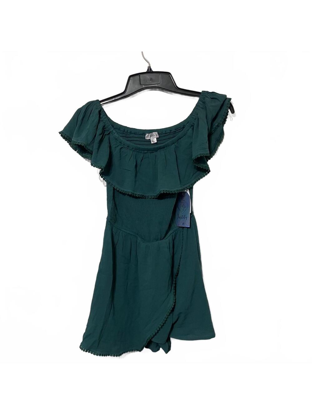 Justify Hunter Green Boho Chic Off Shoulder Whimsigoth Romper Dress Small-New